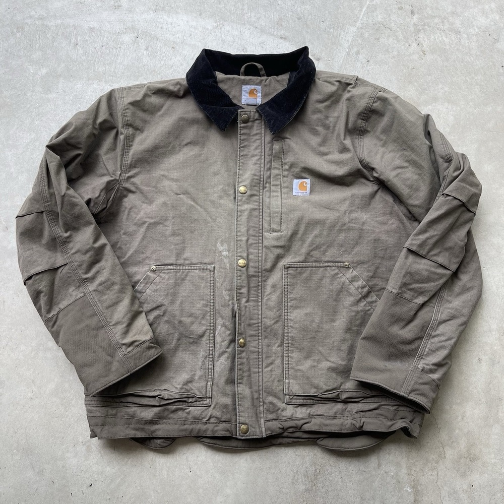Carhartt Full Swing Jacket XL Tan Distressed Workwear Corduroy Collar Coat